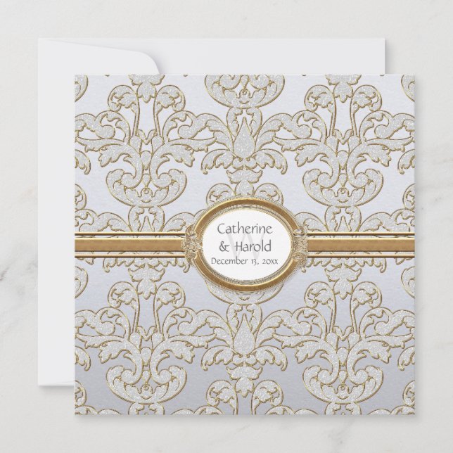 Invitation Elégante feuille florale Damask Baroque Gold Swirl (Devant)