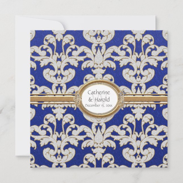 Invitation Elégante feuille florale Damask Baroque Gold Swirl (Devant)
