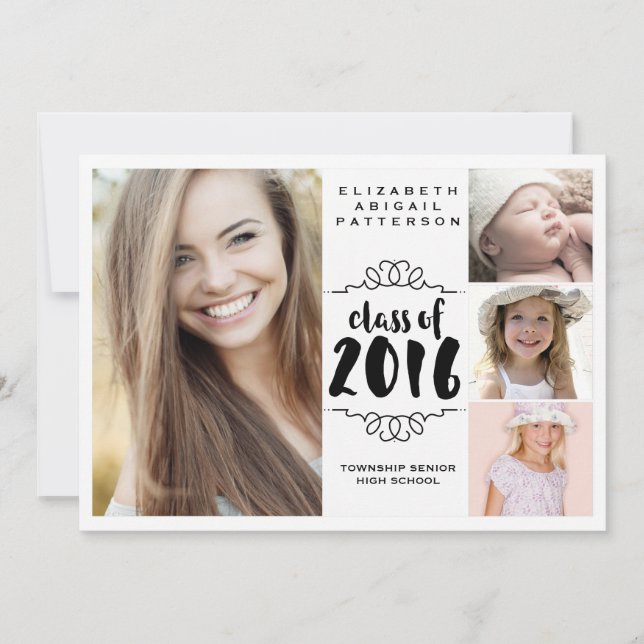 Invitation Élégante fille 4 Photo noir & blanc Graduation (Devant)