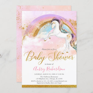 Invitation Élégante fille baby shower pastel rainbow