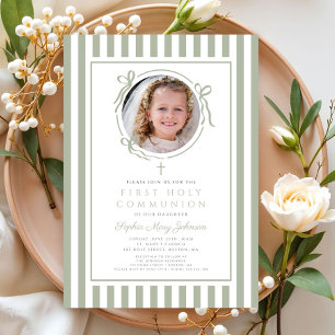 Invitation Élégante fille de première communion avec noeud ve