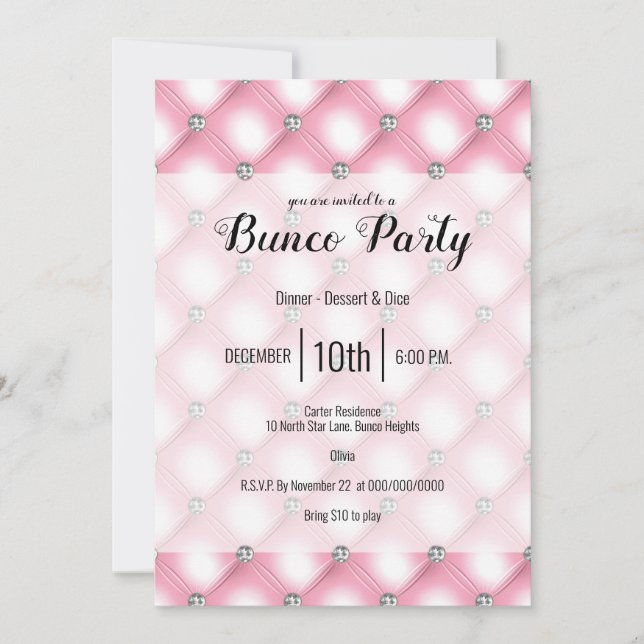 Invitation Élégante Fille Pink Bunco Party (Devant)
