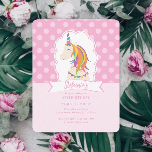 Invitation Elégante fille rose arc-en-ciel Unicorn fille Anni (Créateur téléchargé)