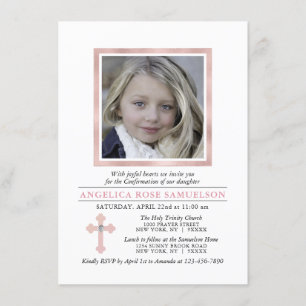 Invitation Élégante fille rose croisée de confirmation  PHOTO