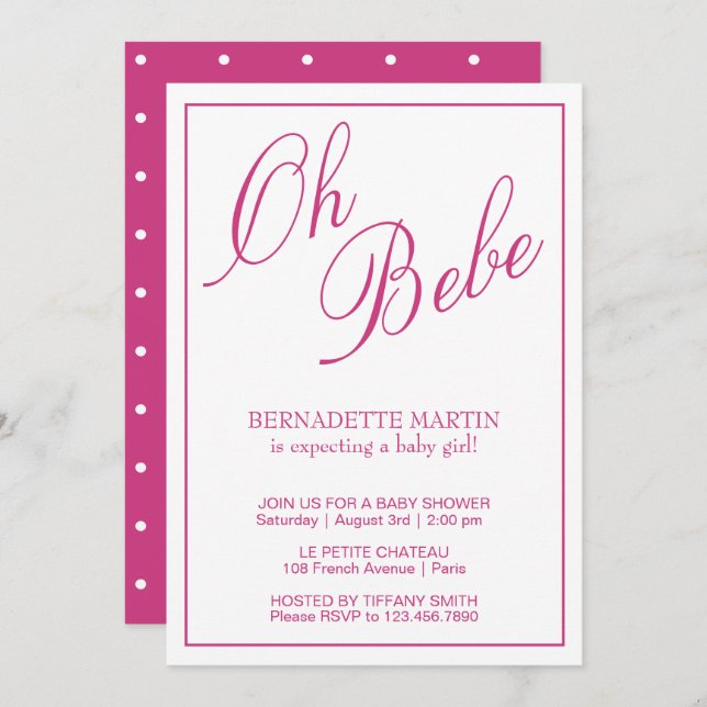 Invitation Élégante fille rose moderne Baby shower simple (Devant / Derrière)