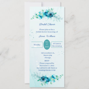Invitation Elégante Fleur Bleue Fête des mariées personnalisé