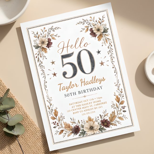 Invitation Élégante Fleur d'Automne 50e Anniversaire (Créateur téléchargé)