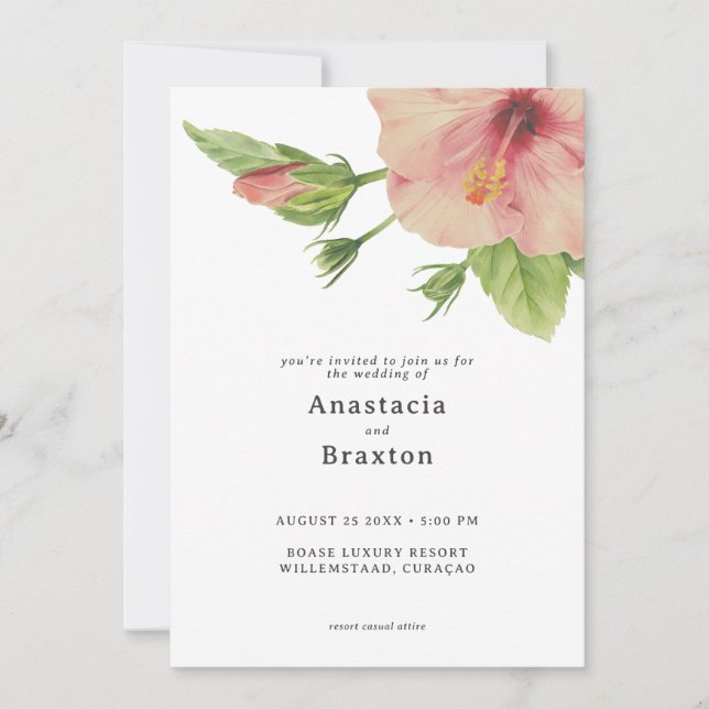 Invitation Élégante Fleur de Hibiscus Tropical pour Mariage (Devant)