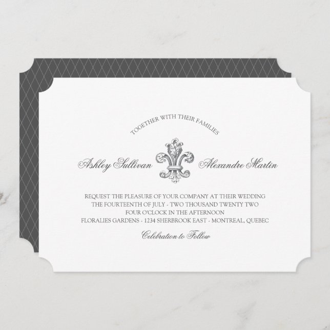 Invitation Elégante Fleur de Lis Mariage 3 (Devant / Derrière)