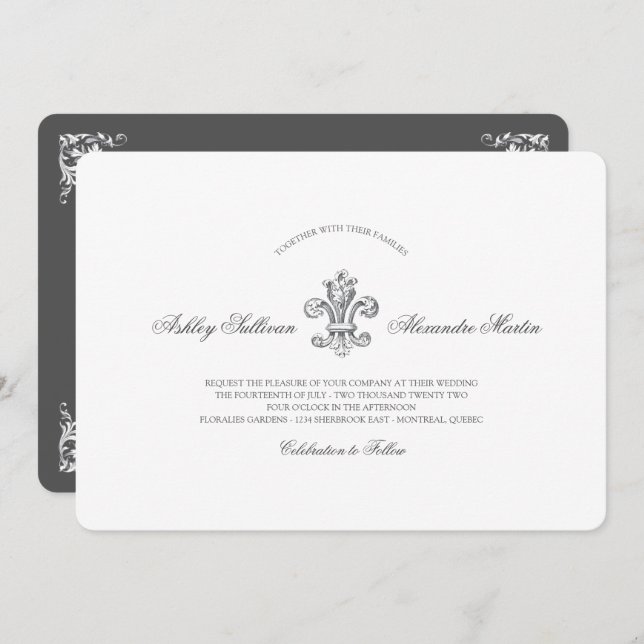 Invitation Elégante Fleur de Lis Mariage Combo 2 (Devant / Derrière)
