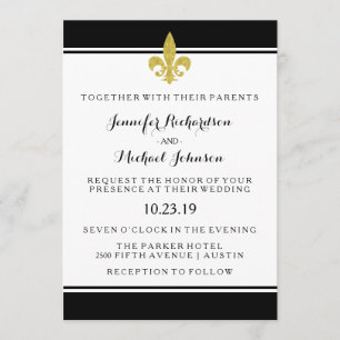 Invitation Elégante fleur de Lis Mariage noir et blanc