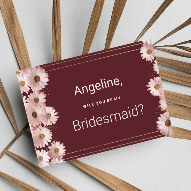 Invitation Élégante fleur marguerite en or rose bordeaux Brid (Elegant burgundy pink gold daisy flower Bridesmaid )