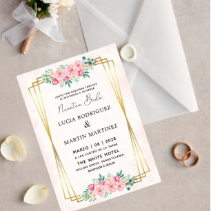 Invitation Élégante Fleur Or Aquarelle Notre Mariage