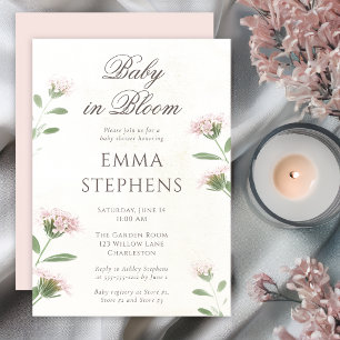 Invitation Élégante Fleur Rose Bébé en Fleur Baby Shower Wild