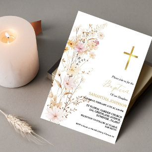 Invitation Élégante Fleur sauvage Baptême Baptême Christening
