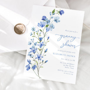 Invitation Élégante Fleur Sauvage Bleue Poussiéreuse Baby-Sho