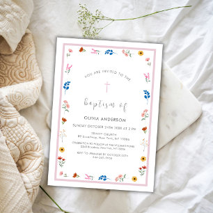 Invitation Élégante Fleur sauvage fille Christening Baptême