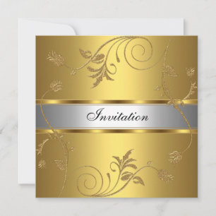 Invitation Élégante Fleurie Or Argent