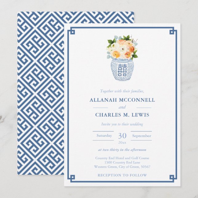 Invitation Élégante Fleurs d'automne Ginger Jar Mariage (Devant / Derrière)