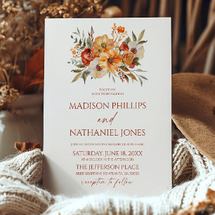 Invitation Élégante Fleurs Florales Rustiques Automne Mariage