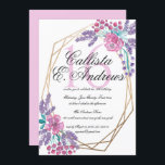 Invitation Elégante Fleurs Gold Terrarium Aquarelle Sweet 16<br><div class="desc">Cette invitation de fête d'anniversaire en sweet sixteen moderne et élégante est parfaite pour le printemps ou l'été. Il présente des fleurs et des baies vertes turquoises peintes à la main rose baies, violet lilas, sur un cadre de terrarium géométrique en or imitation imprimé et un arrière - plan blanc...</div>