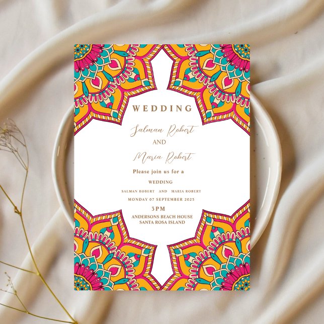 Invitation élégante fleurs modernes mandala mariage indienne (Créateur téléchargé)