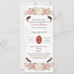 Invitation Élégante Fleurs Roses Diplôme sur mesure