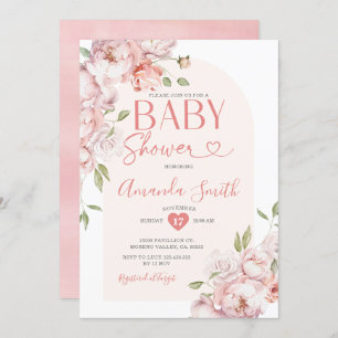Invitation Elégante Fleurs Roses Fille Baby shower Verdure
