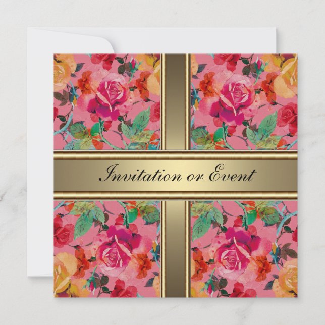 Invitation Élégante Fleurs Vintage Rose (Devant)