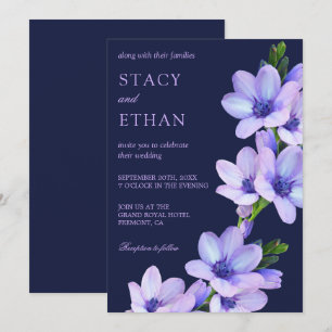 Invitation Elégante Fleurs violettes Mauve Floral Mariage Inv