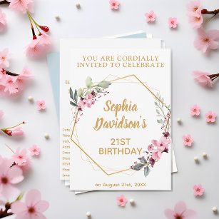 Invitation Élégante floraison de cerises 21e anniversaire Inv