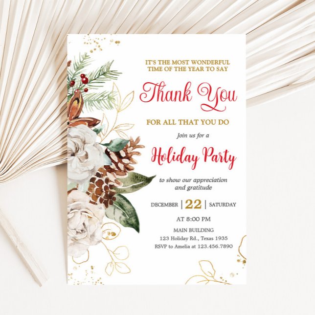 Invitation Elégante Floral Company Fête de Vacances (Elegant Floral Company Holiday Christmas Party Invitation)