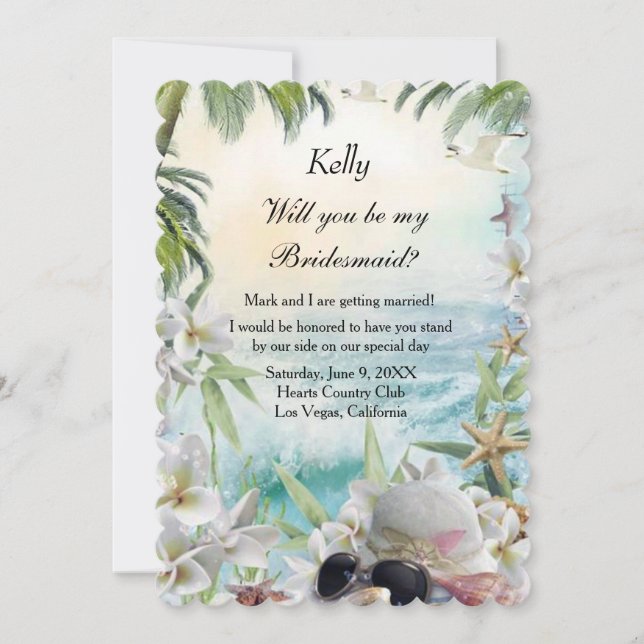 Invitation Elégante Floral Tropical Beach Mariage Bridesmaid (Devant)