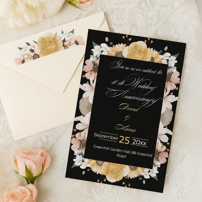Invitation Elégante florale10e anniversaire Mariage Invitatio (Créateur téléchargé)