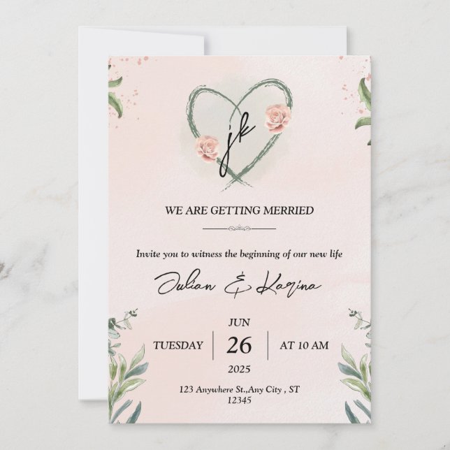 Invitation élégante florale aquarelle rose sarcell (Devant)