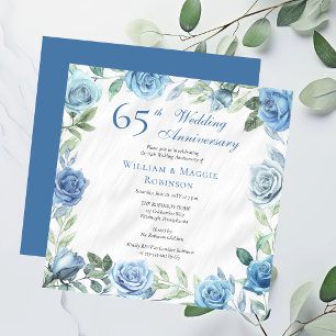 Invitation Élégante Florale Bleue 65ème fête Mariage