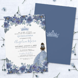 Invitation élégante florale bleue pour Quinceanera