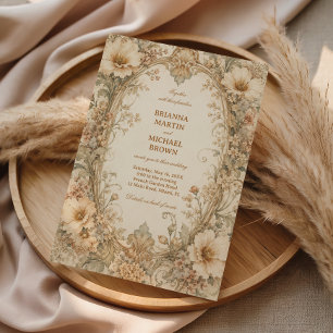 Invitation Élégante Florale Botanique Neutre Vintage