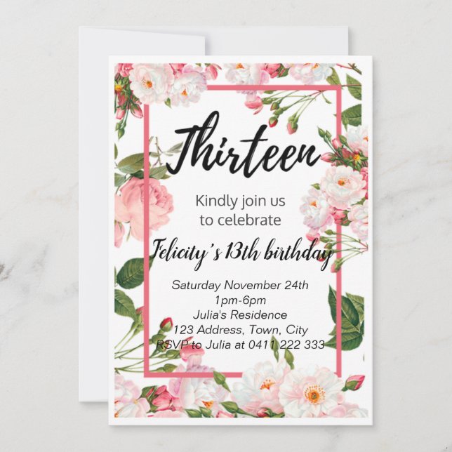 Invitation élégante florale d'anniversaire (Devant)