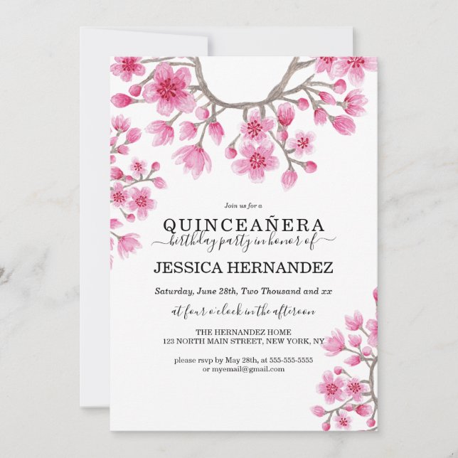 Invitation Elégante florale de la Quinceañera en fleurs de ce (Devant)