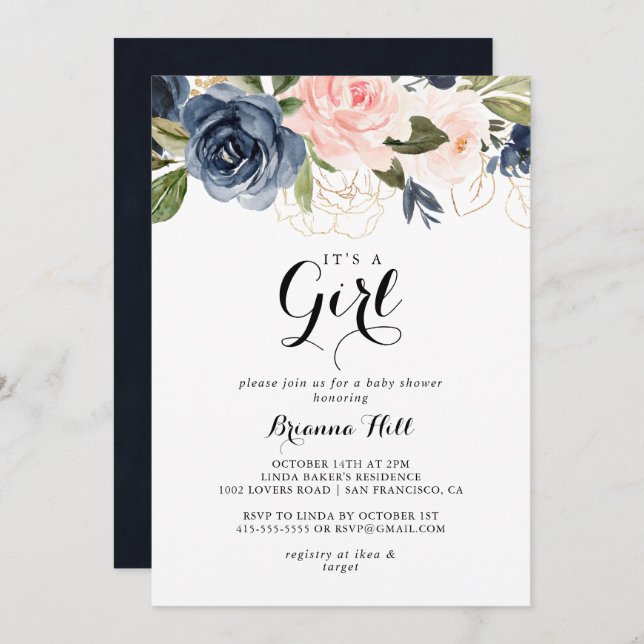 Invitation Élégante florale hivernale C'est un Baby shower fé (Devant / Derrière)