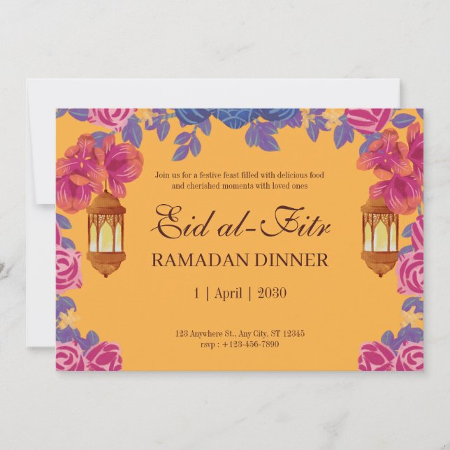 Invitation élégante florale pour l'Aïd el-Fitr ave (Devant)
