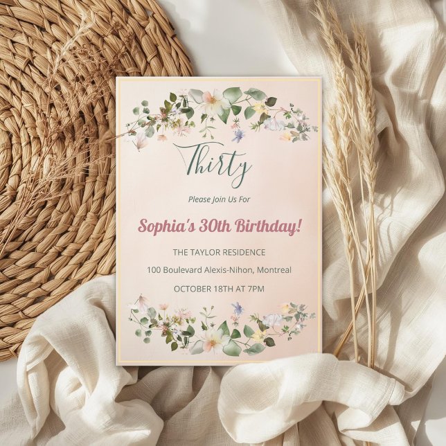Invitation élégante florale pour les 30 ans (Créateur téléchargé)