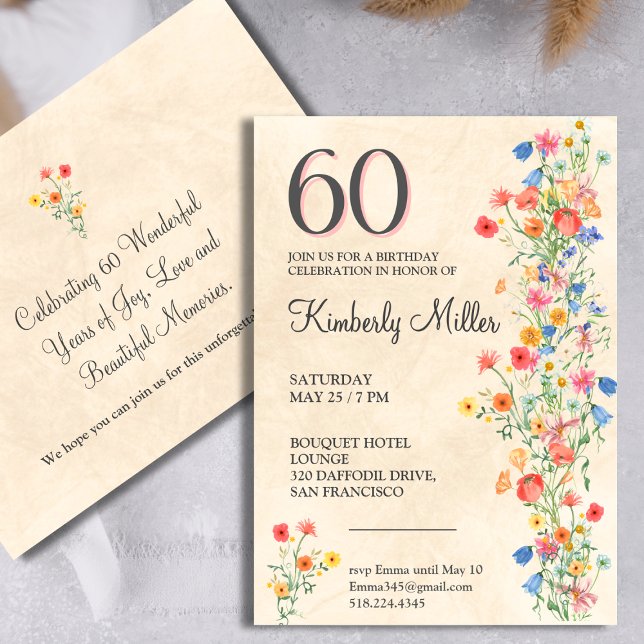 Invitation élégante florale pour les 60 ans (Créateur téléchargé)