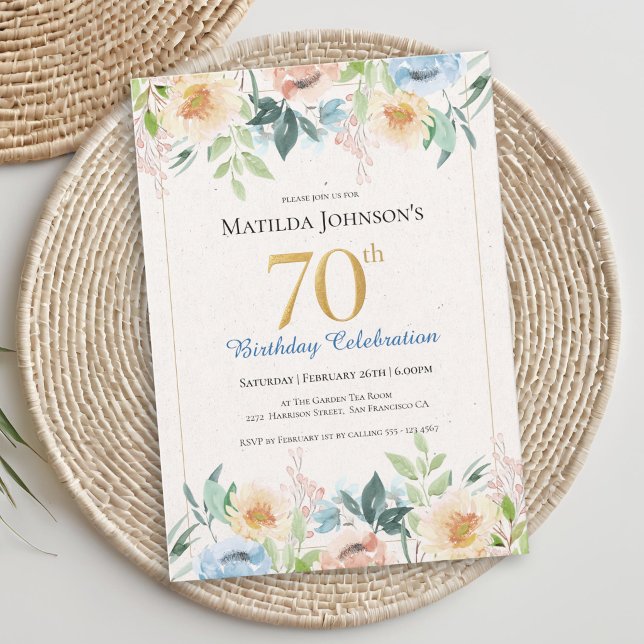Invitation élégante florale pour les 70 ans (Elegant Floral 70th Birthday Party Invitation)