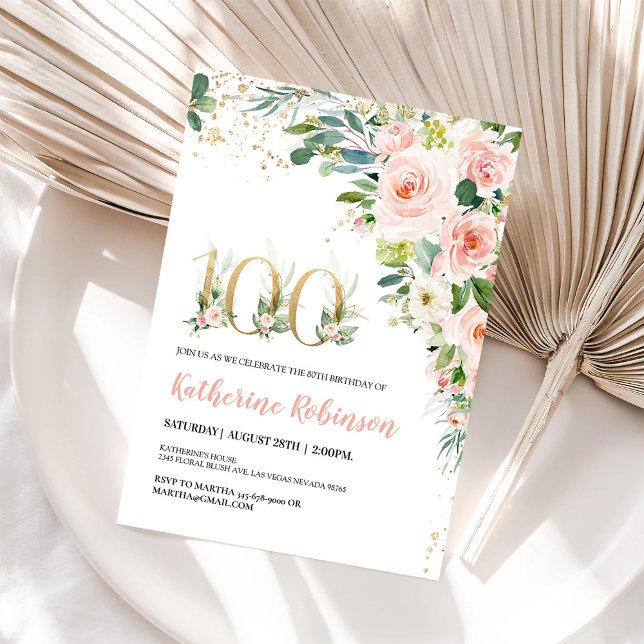 Invitation élégante florale pour ses 100 ans pour  (Créateur téléchargé)