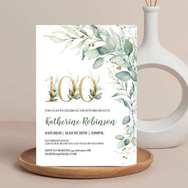 Invitation élégante florale pour ses 100 ans pour  (Créateur téléchargé)