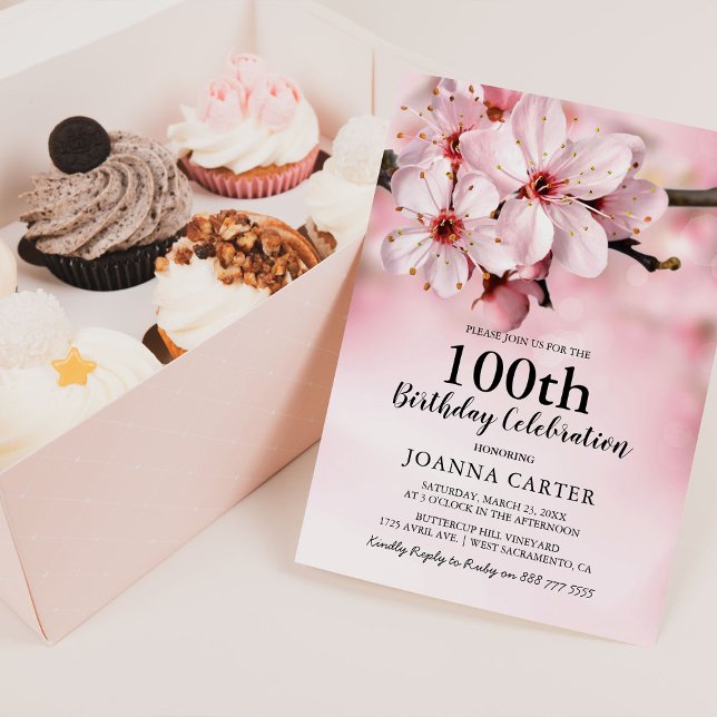 Invitation Élégante florale rose | 100e anniversaire (Créateur téléchargé)