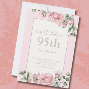 Invitation Élégante florale rose 95e BIrthday Party