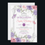 Invitation Élégante Florale Rose Argent Purple Girl Quinceañe<br><div class="desc">EDITABLE Rose Floral Argent Purple Girl Quinceañera Invitation Elégante Girl 15 Anos Mis Quince,  Papillon 16ème Anniversaire Invitation Rose Et Violet Mexicaine Princesse Mis XV Anos</div>